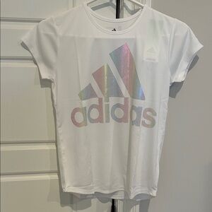 NWT adidas White Short Sleeve Tee with Holographic Logo